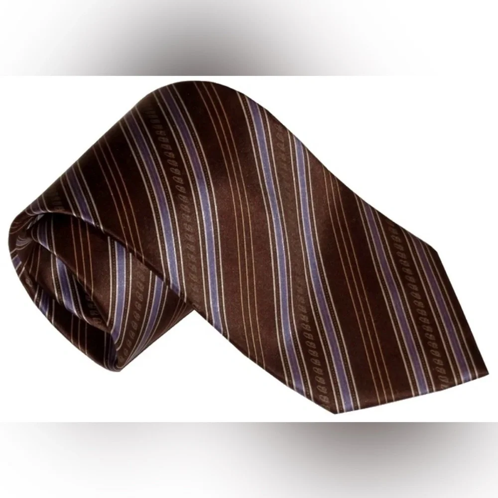 $295 NEW BRIONI TIE 100% SILK SATIN REDDISH-BROWN WHITE INDIGO ORANGE 